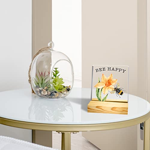 Bee Happy Spring Desk Decor,Farmhouse Busy Bumblebee Acrylic Decorative Sign With Wooden Stand For Home Office Tabletop Desk Decoration,Spring Gifts For Women Girls Sister Friend Coworker #TOP4