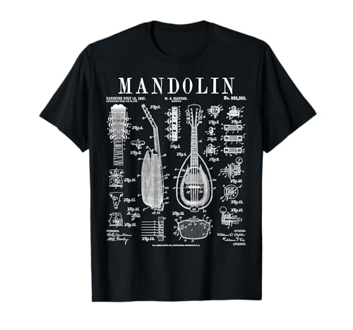 Mandolin Player Musician Musical Instrument Vintage Patent T-Shirt
