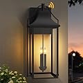 Lawyettle ????????-???????????????? Dusk to Dawn Outdoor Wall Light, Large Size Waterproof Patio Lanterns, 3-Light Exterior Wall Mount Lantern Sconce with Glass, Black Wall Sconces for House Garage Front Door
