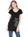 Allegra K Women's Round Neck Short Sleeves Cat Prints Loose Tunic Top M Black
