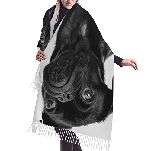 Écharpe cachemire femme carlin noir idée cadeau hiver