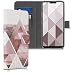 Produktbild kwmobile LG G7 ThinQ/Fit/One Hülle - Kunstleder Wallet Case für LG G7 ThinQ/Fit/One mit Kartenfächern und Stand - Glory Dreieck Muster Design Rosa Rosegold Weiß