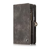  zum Galaxy S7Edge gro?e Brieftasche Case, handgemachte Handtasche Multi-Funktions-2in1 abnehmbar Rei?verschluss Design Magnetkn?pfe aus echtem Leder Folio Flip-Cover mit Kartenslots-schwarz
