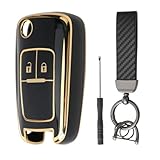 RTDHO Car Key Cover Case for Vauxhall, 2 Buttons TPU Car Key Fob Cover with Keychain and Screwdriver for Vauxhall Astra Insignia Zafira Adam Corsa Mokka Protection Shell Black