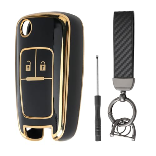 RTDHO Car Key Cover Case for Vauxhall 2 Buttons TPU Car Key Fob Cover with Keychain and Screwdriver for Vauxhall Astra Insignia Zafira Adam Corsa Mokka Protection Shell Black