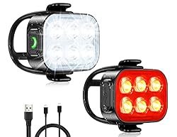 Glangeh Luz Bicicleta Recargable USB, Luces Bicicl...: Diseño Ultrafino y Portátil: Este juego de luz bicicleta 2025, presenta un diseño elegante y compacto, con un grosor de sólo 1,7 cm y un peso de 27 g. No ocupará demasiado espacio en su bicicleta. El factor de forma delgada, le permite meterla en cua...