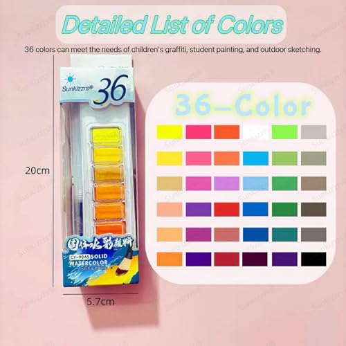 Image of Sunkizzrs Foldable Solid (36-Color) Watercolor Paint Set | Rotatable Fan Solid Watercolor Pigment Set | Portable Gouache Painting | Outdoor Sketching Palette Art Paint with Refillable Water Brush Pen (36)