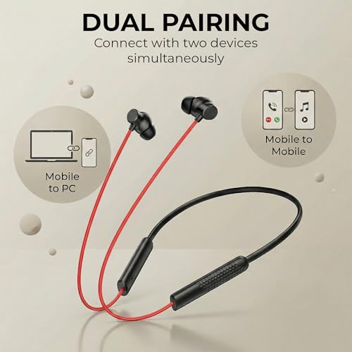 Image of Walta Bullet Z6 Wireless Bluetooth 5.4 Neckband Earphones with ENC Noise Cancellation, 13mm Bass Driver, Fast Charging Type-C, 20H Playback, Magnetic Earbuds, Sweat Resistant Headset with Mic (Red)