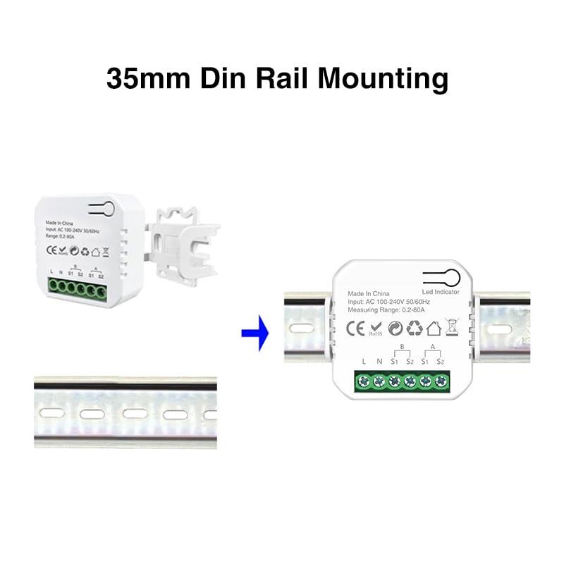 Image of Tuya App Smart Single /Two-Way WiFi Energy Meter, Current Transformer Clamp Sensor KWh Energy Quantity Monitor Voltmeter Amperemeter (2way)