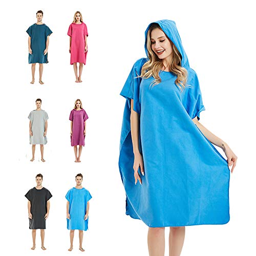 Image of Surf Beach Poncho Wetsuit Changing Towel Bath Robe with Hood for Surfing Swimming Bathing Adults Men Women -One Size Fit All(Blue)
