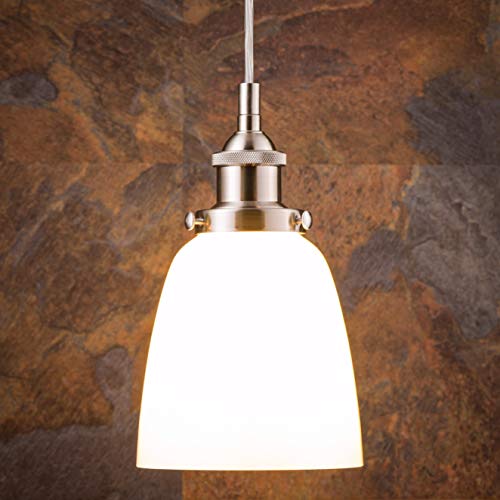 Linea Di Liara Fiorentino Large Milk Glass Pendant Light Fixture Modern Farmhouse Bell Shaped Kitchen Pendant Lighting Over Island Polished Chrome Pendant Light Shade Over Sink Lighting #TOP3