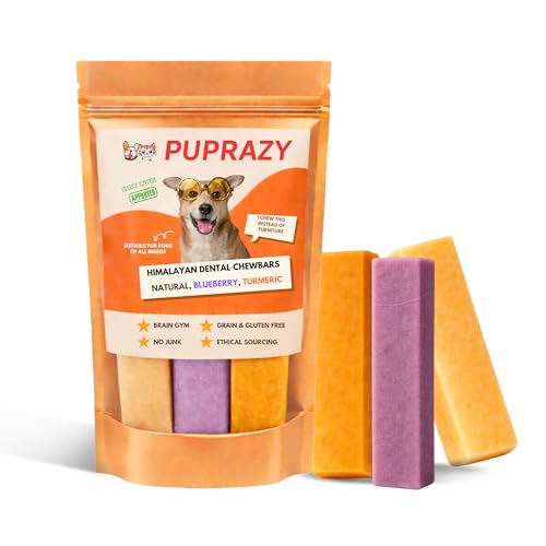 Himalayan Dog Chew Bars| Blueberry, Turmeric, Yak Cheese-| No Rawhide, Long-Lasting and Healthy Dental Treats| 3 Flavors, 12 oz| L Size