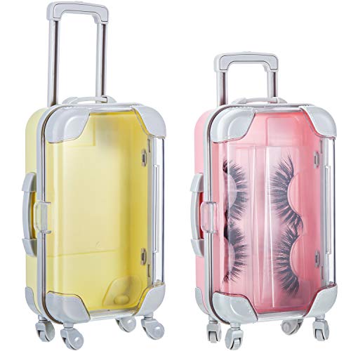 2 Pieces False Eyelash Packaging Box Empty Lash Storage Case Mini Luggage Eyelash Storage Suitcase Lash Case Holder for Women Girls False Eyelashes