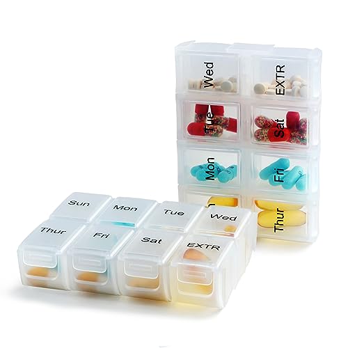 Image of 2 Packs Weekly Travel Pill Organizer Case for Purse with Removable 7 Day Box, Fashionable Pill Container for Medicine, Vitamin, Supplement