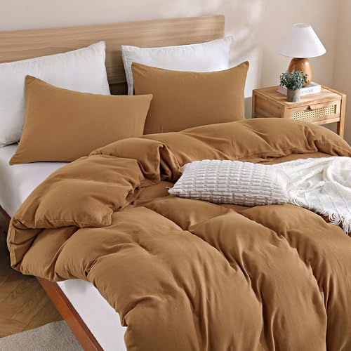 Image of TOCOMOA Muslin Duvet Cover 100% Cotton Like Linen Texture Breathable Soft Comfy 3-Piece Burnt Orange Comforter Cover Fall Bedding Set (King 104 inchx90 inch, Comforter Not Included)