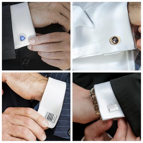 Image of Wynameleri Mens Cufflinks Set 12 Pairs, Black Cuff Links Pack of 12 for Men Silver and Gold, for Business, Wedding,Party Gift Pack in Case