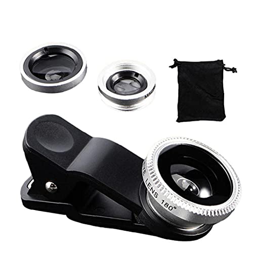 Telefon Fisheye-Objektiv 3in1, Handy-Kamera-Objektiv-Kit Weitwinkelobjektiv Makro-Objektiv Fischaugenlinse (Silber… – Bild 8