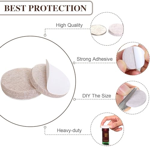Yelanon Felt Furniture Pads -278 Pcs Furniture Pads Self Adhesive, Felt Chair Pads, Anti Scratch Floor Protectors for Furniture Feet Chair Legs, Furniture Felt Pads for Hardwoods Floors, Beige - Image 4