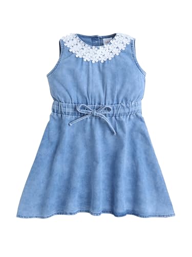 Image of Dresses for Kids Girls, Stylish Knee Length Once Piece Denim Frocks for Girls, Casual Dress for Summer & Birthday Family Gathering & Special Occasion