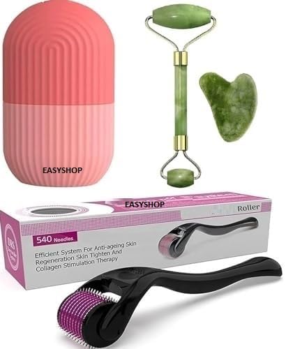 EASYSHOP Facial Massager Jade Roller & Gua Sha Tool Natural Stone + Hair Growth Rollar 0.5Mm With 540 Titanium Alloy Needles + Ice Face Roller Silicone Facial Cube Set Of 3 (B0D7QT3J3C) Amazon Price History, Amazon Price Tracker