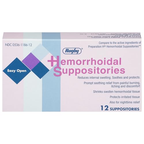 Rugby Hemorrhoidal Suppositories - Soothing and Shrinking Action for Internal Hemorrhoids with Cocoa...