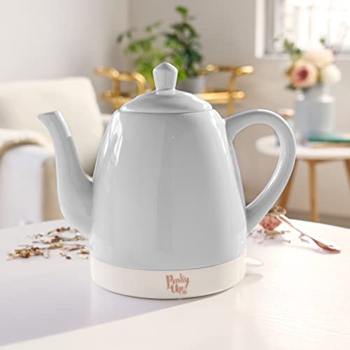 Pink Up Noelle Electric Tea Kettle, Gooseneck Kettle, Hot Water Dispenser, Pour Over Coffee, Automatic Shut Off, Cordless, Electric Teapot, 1.5L, Ceramic, Grey #TOP5
