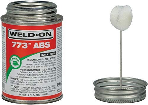 Weld-On 10246 773 ABS Medium-Bodied High Strength Solvent Cement - Fast Setting and Low-VOC, Black, 1/4 Pint (4 fl oz)