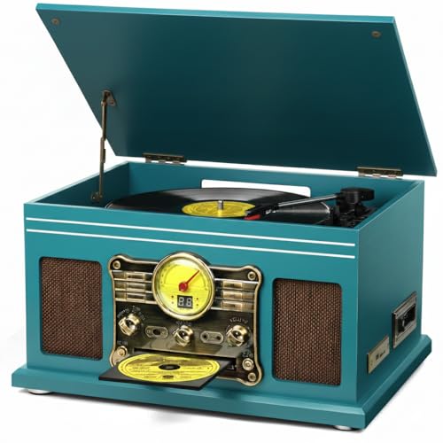Record Player Wireless Bluetooth Turntable with Speakers for Vinyl Records Belt-Driven Vintage...