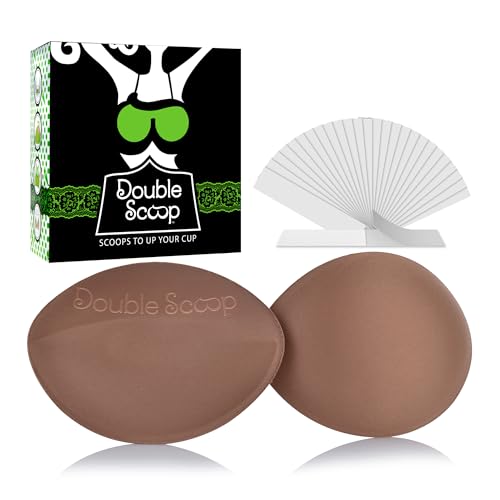 Double Scoop® Push Up Inserts w/Bonus Tape Sticky Strips, Instant Breast Implants, Replacement Bra Pads, Padded Bralette Hack, Breast Lift, Foam Bra Filler Insert, Bra Stuffer, Cup Size A/B (Brown)