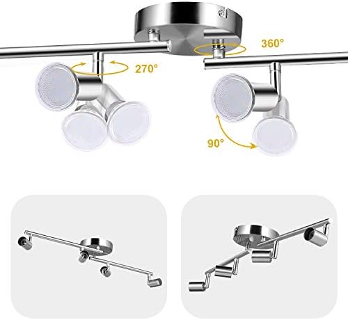 AIBOO LED Spotlight Fittings for Ceiling, 4 Way Rotatable Kitchen Ceiling Spot Light Bar, Flexible Ceiling Light for Living Room Bedroom, Matte Nickel(GU10 Bulbs NOT Included)