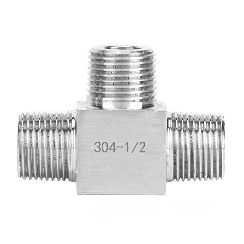 Conexiones de tubería de 3 vías Conector de acoplador de instalación de tubería Conector de tubería de rosca macho de acero inoxidable 304 Tipo de te de rosca macho BSP para agua/gas/aceite(Male 1/2)