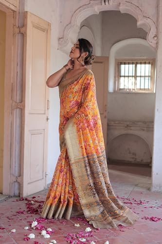 Image of MIRCHI FASHION Women Saree Cotton Silk Batik Block Printed | Breathable Office Wear and Regular Use Sari with Blouse Piece