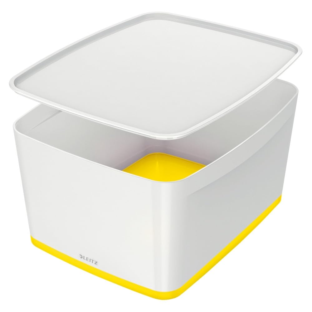 Leitz Caja de Almacenamiento con Tapa, 18 litros, Impermeable, Blanco/Amarillo
