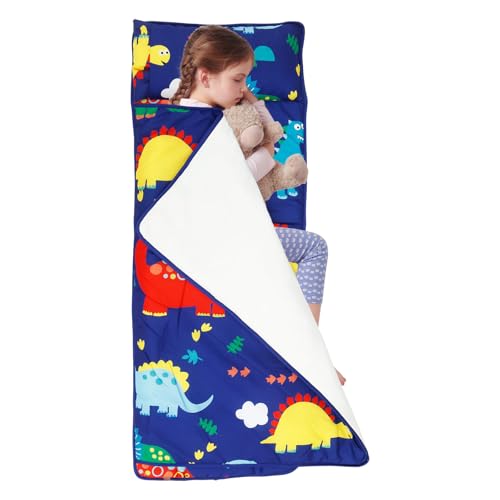 Sacco nanna per bambini con cuscino, coperta con chiusura lampo, 115 x 47 cm, sacco a pelo per bambini, morbido e caldo, pieghevole, in cotone, per asilo, per interni, campeggio (stile 1)