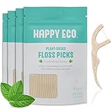 Natural Dental Floss Picks (200) - Vegan, Sustainable, Reusable Floss Sticks for Adults and Kids with Dental Pick - Plaque Remover for Teeth Cleaning - Tooth Picks Flossers - Biodegradable Floss Pick