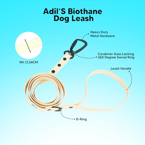 Image of Adil's Biothane Dog Leash - Waterproof Leashes for Dogs, Metal Hook, Adjustable 5ft Length Suitable for Dogs & Puppies, Ideal for Walking, Running & Training (Lemon White)