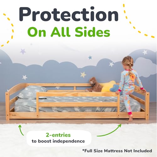 Ocodile Full Size Montessori Floor Bed for Kids - Strong Slatted Bed Frame with Full Rails - Ideal for Little Girls and Boys - Varnished
