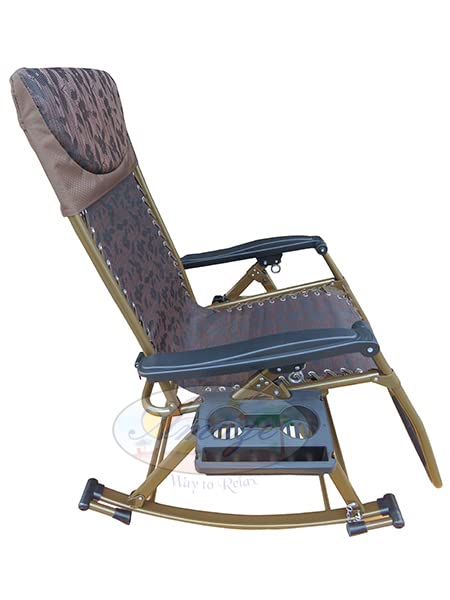 Image of Amaze Folding Portable Zero Gravity Compact Easy Push Back Rocking oscillating Reclining Designer Relax Chair- 08 Brown Flowers