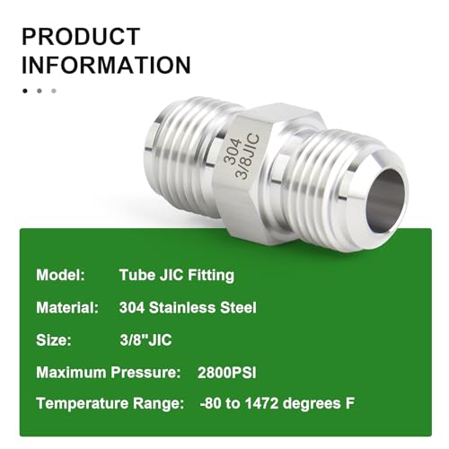 Image of TAISHER 5PCS Forging of 304 Stainless Steel JIC Flare Tube Fitting, 3 /8 inch JIC Male x 3 /8 inch JIC Male, Union