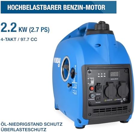Bild 6 - HYUNDAI Inverter Stromgenerator HY2300Si D, Stromerzeuger mit 2.2 kW max. Leistung, Benzin Notstromaggregat, leise, leicht und sparsam