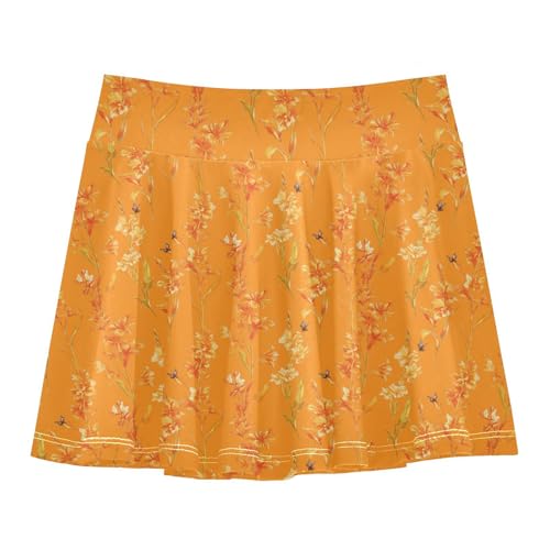 Floral in Orange Tennis Skirt for Girls with Built in Shorts Little Girl Pleated Skirt with Pockets Flowy Little Girl Skirts