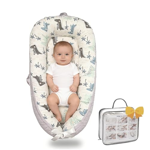Image of Infant Support Cushion-Breathable and Soft Organic 100% Cotton, Portable Tummy Time Mat with Removable Support Cushion Cover, Floor Baby Support Cushion for Newborn - Dinosaur World