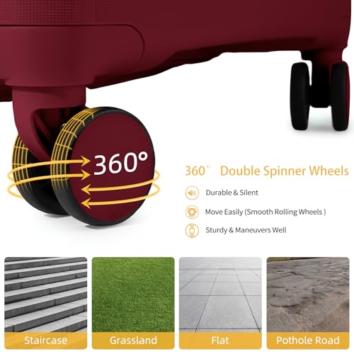 LARVENDER Carry On Luggage 22x14x9 Airline Approved, 20 Inch Hardshell & Lightweight PP Travel Carry On Suitcase for Women with Spinner Wheels TSA Lock, Maroon3