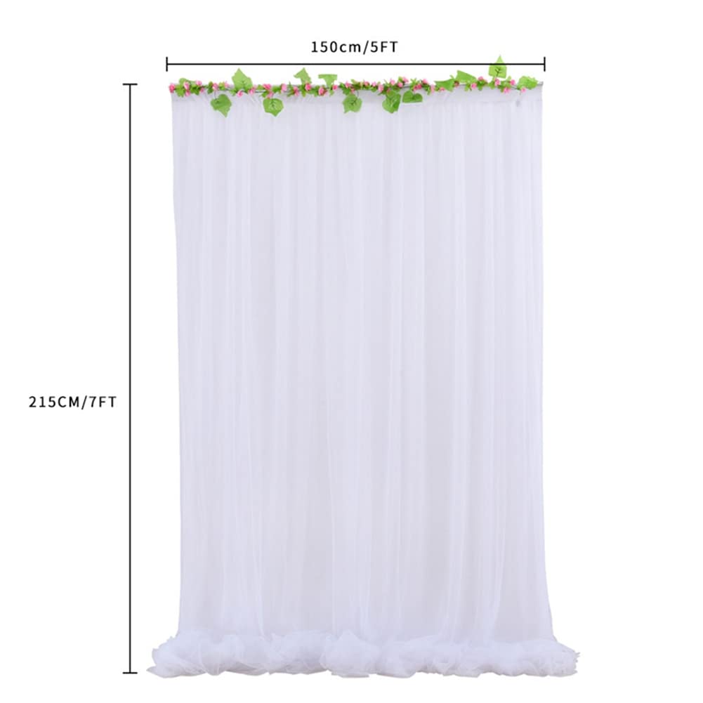 Rideau de fond en tulle blanc transparent - 5 x 7 m - Pour photo de mariage - Décoration de fête prénatale, anniversaire, mariage, mur photo - Blanc