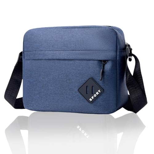 Geebymol Mens Shoulder Bag Nylon and Oxford Crossbody Bag, Messenger Bag with Zipper and Adjustable Strap, Casual Chest Sling Bag, Mens Gifts for Fathers Day (Blue-01)