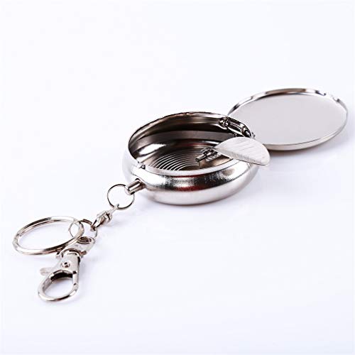 Sevenfly Stainless Steel Portable Pocket Circular Ashtray Key Chain With Cigarette Snuffer(silver color)