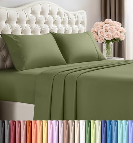 Image of Utopia Bedding Full Size Sheet Set - 4 Piece Bed Sheets, Soft and Breathable Microfiber, Includes 1 Fitted Sheet, 1 Flat Sheet and 2 Pillowcases - Oeko Tex (Olive)