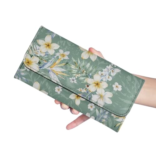 Image of AFPANQZ Large Capacity Women Purse Portable Handbag Purses, Tropical White Flower Womens Card Purse with Zipper Multifunctional Handbags RFID Blocking Checkbook Wallet