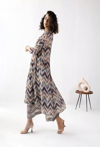 Image of Toochki Women's Multi Color Zig Zag Printed Rayon Stitched Co-Ord Set | Relaxed Fit for Women | Two Piece Set Top & Plazzo | 3 /4 Sleeve Cord Dress for Women | Fashionable