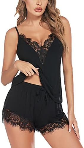 Avidlove Women Pajama Set Lace Trim Short PJ Set Modal V Neck Sleeveless Sleepwear Drawstring Waist Nightwear S~XXL